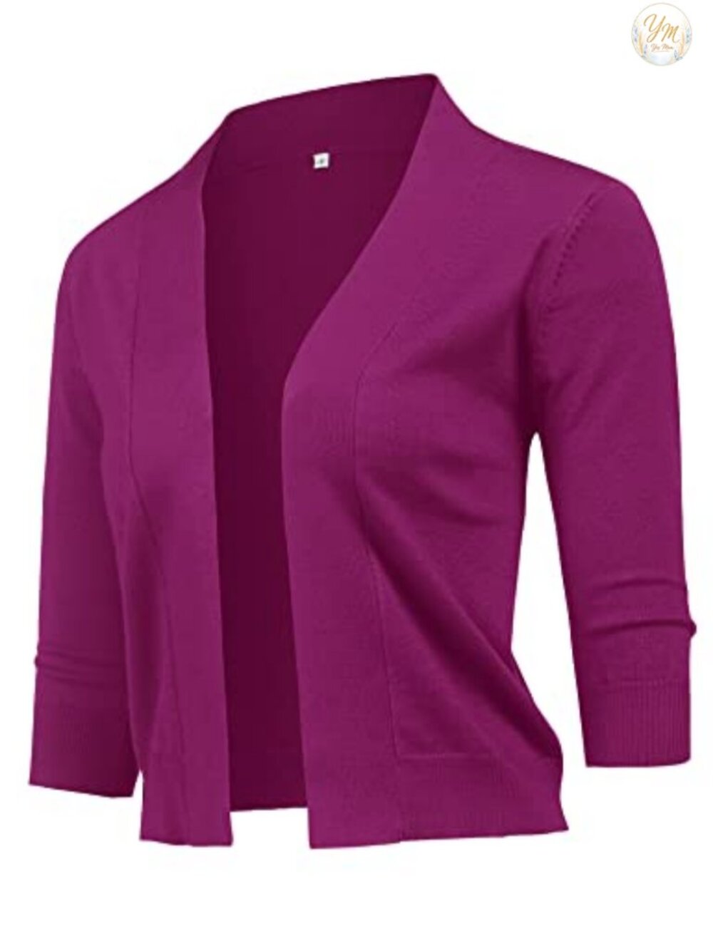 Women's 3/4 Sleeve Open Front Cropped Cardigan Cotton Blend Knit Shrug